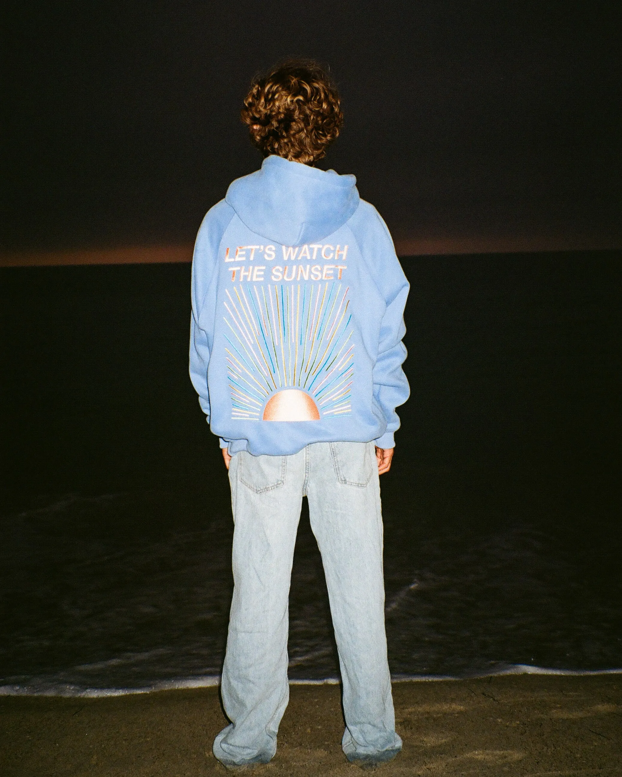 "Let's Watch the Sunset" Oversized Lux Hoodie in Blue