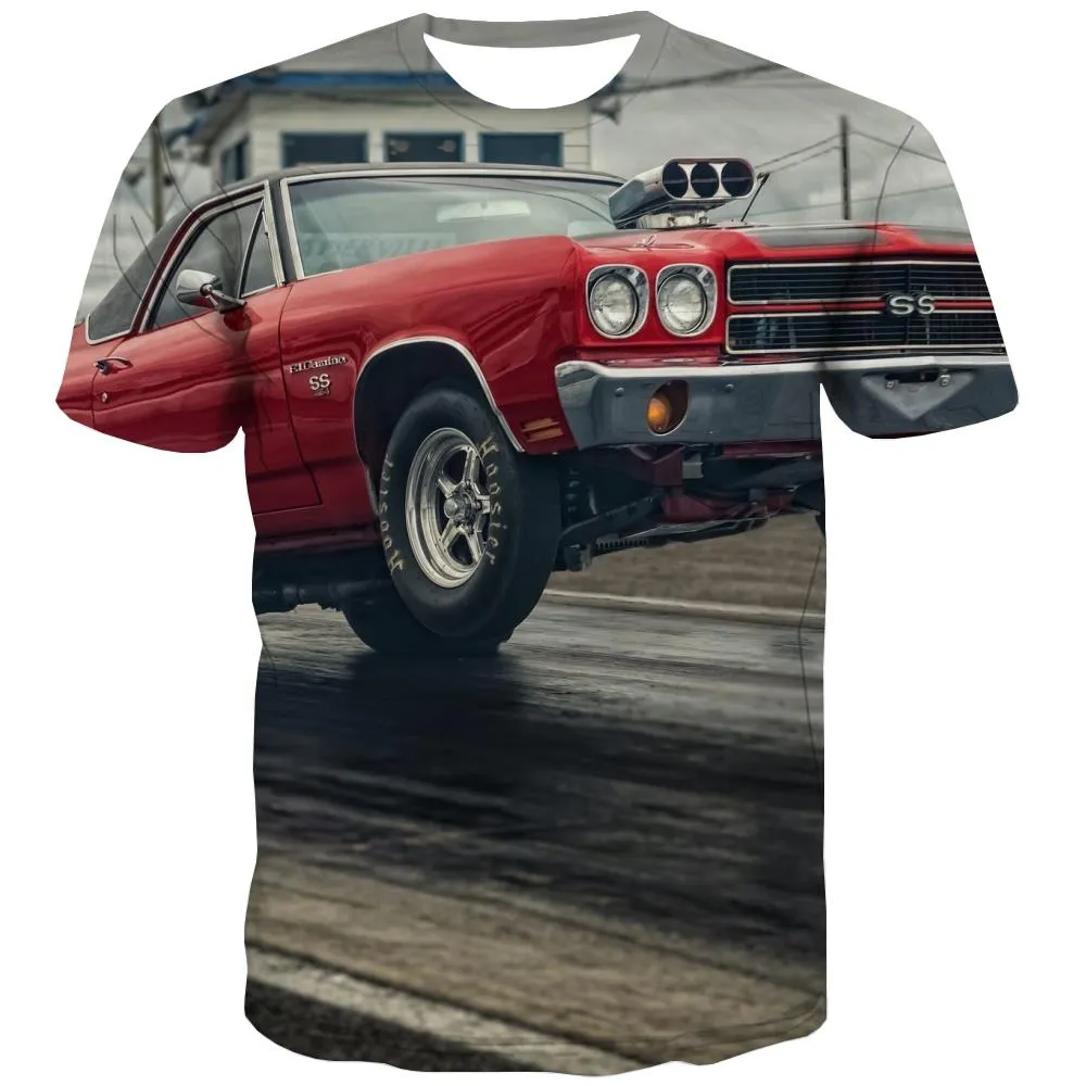 Racing Car T-shirt Men Metal Shirt Print City Tshirts Casual Gray Tshirt Printed Retro Tshirt Anime