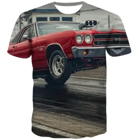 Racing Car T-shirt Men Metal Shirt Print City Tshirts Casual Gray Tshirt Printed Retro Tshirt Anime