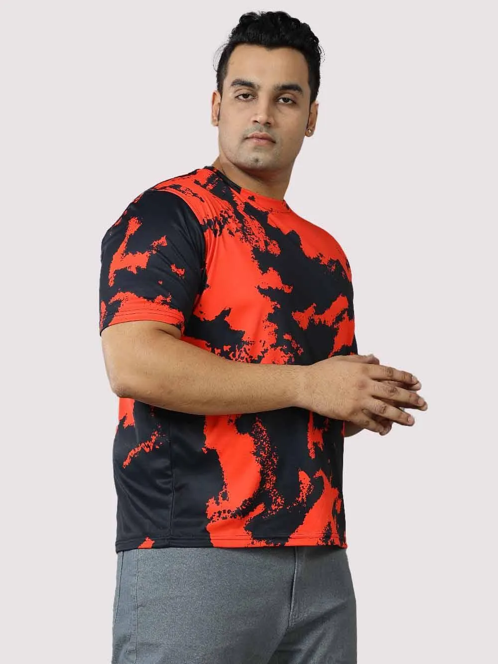 Red & Black Digital Printed Round Neck T-Shirt Men's Plus Size