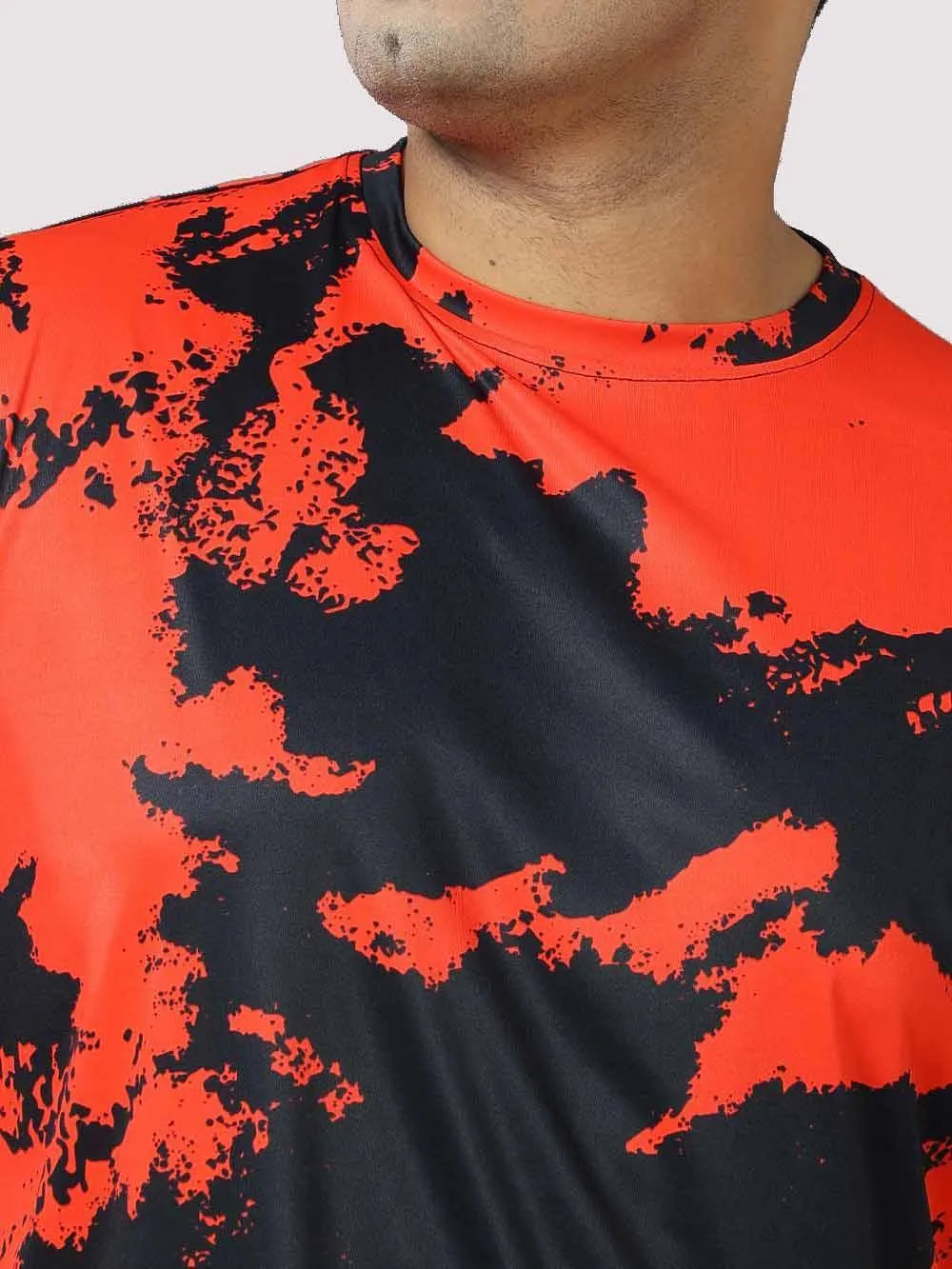 Red & Black Digital Printed Round Neck T-Shirt Men's Plus Size