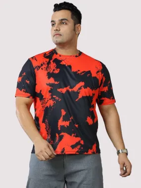 Red & Black Digital Printed Round Neck T-Shirt Men's Plus Size