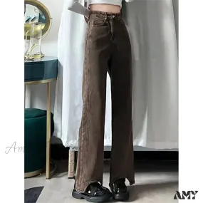 Retro Y2K Brown Wide Leg Irregular Baggy 90s Solid High Waist Comfortable Jeans