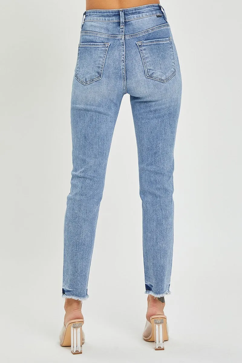 Risen Jeans - High Rise Frayed Hem Relaxed Skinny Jeans - RDP5566