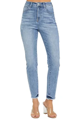 Risen Jeans - High Rise Frayed Hem Relaxed Skinny Jeans - RDP5566