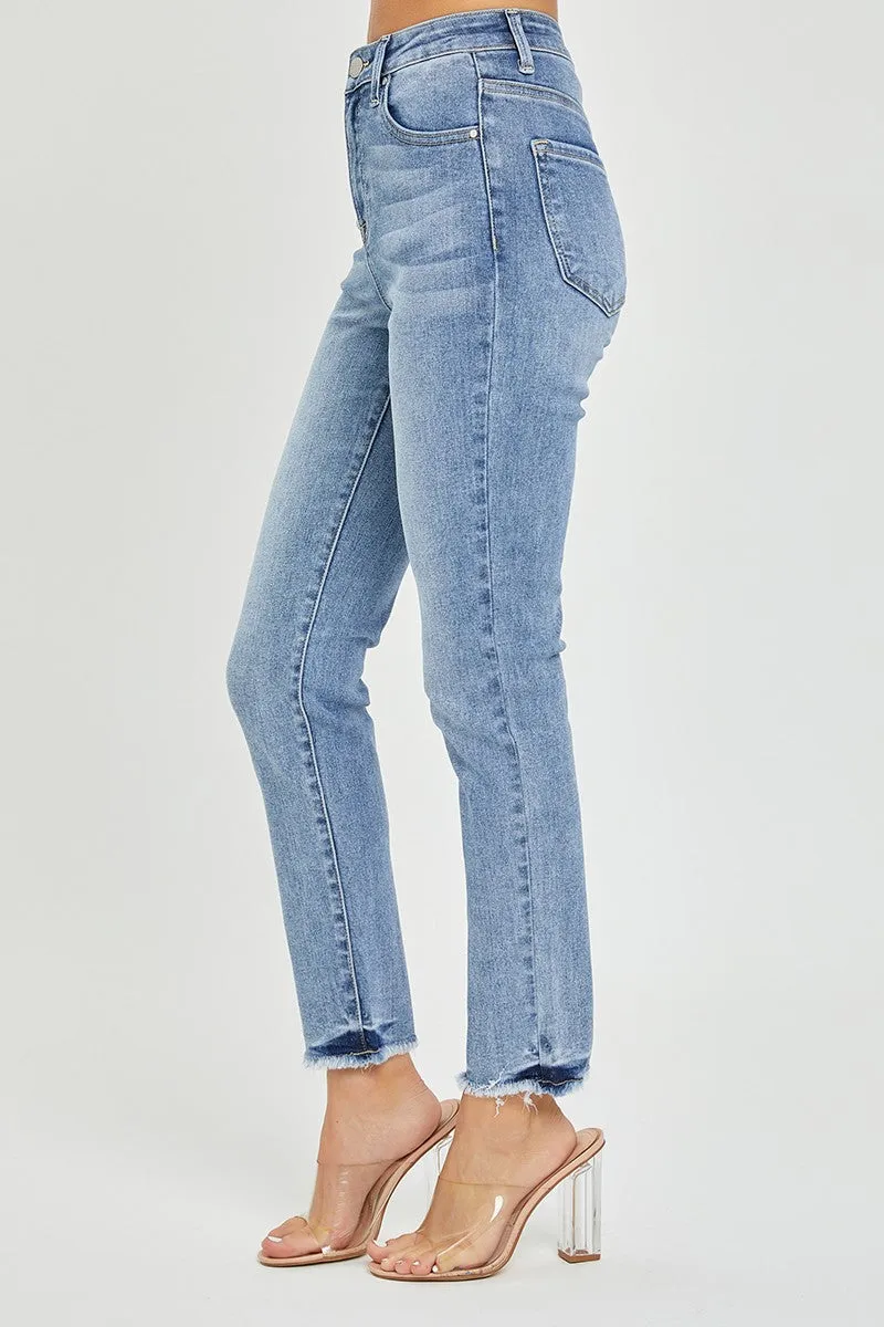 Risen Jeans - High Rise Frayed Hem Relaxed Skinny Jeans - RDP5566