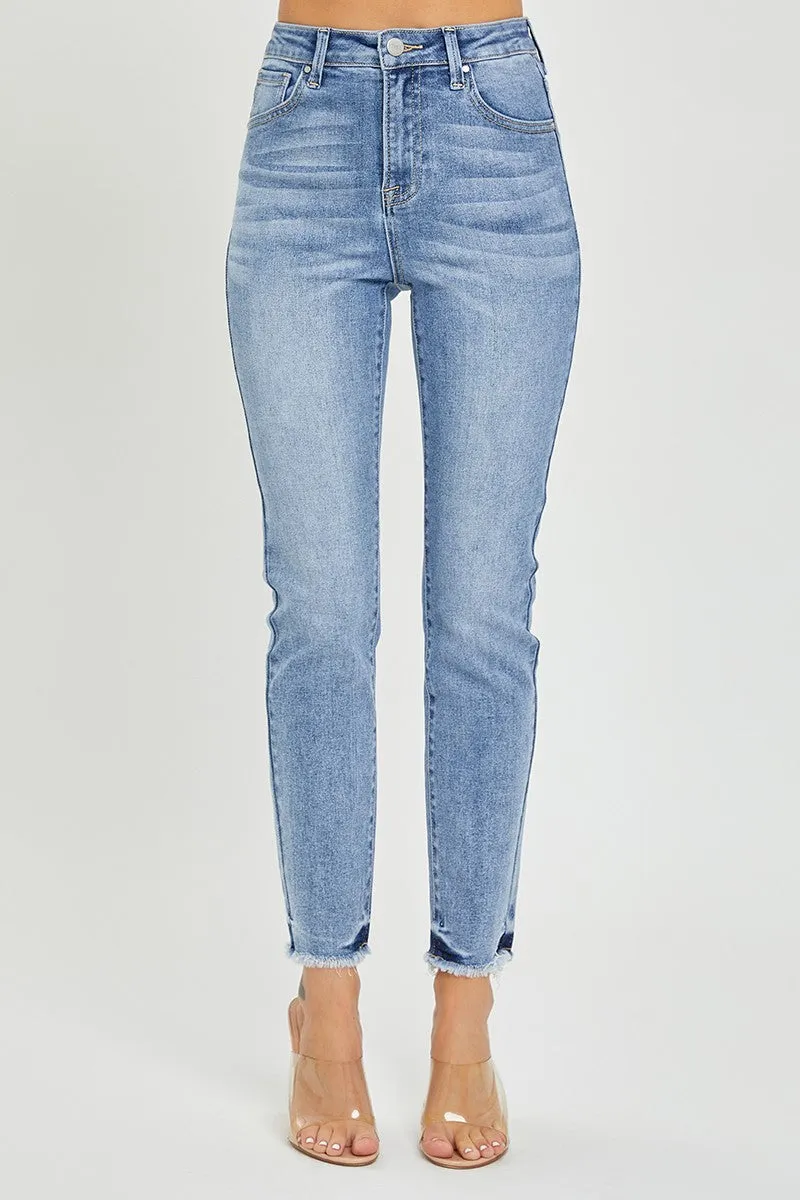 Risen Jeans - High Rise Frayed Hem Relaxed Skinny Jeans - RDP5566