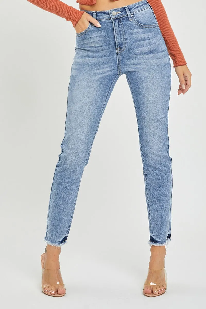 Risen Jeans - High Rise Frayed Hem Relaxed Skinny Jeans - RDP5566