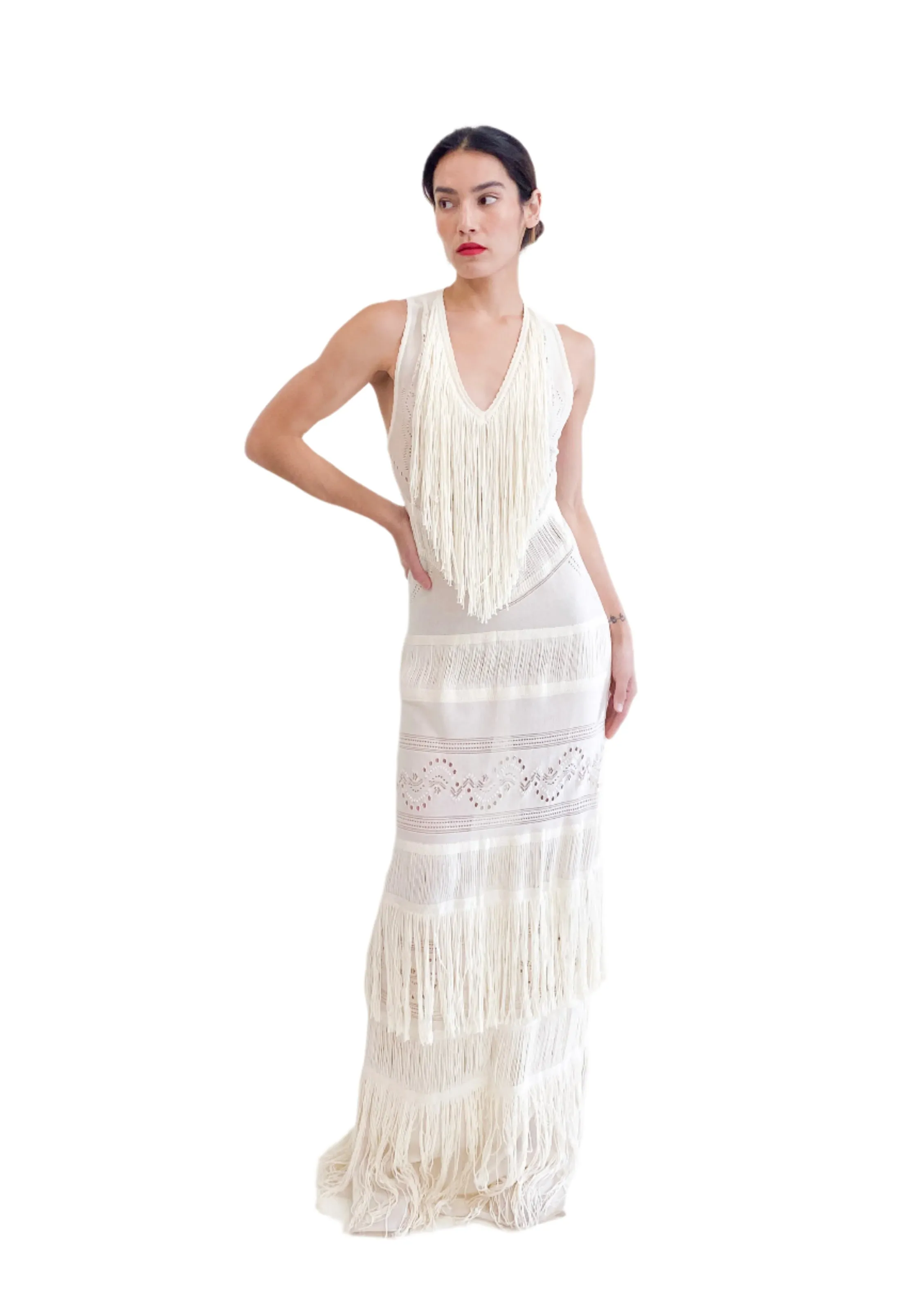 Roberto Cavalli Cream Knit Fringe Dress 2018/19