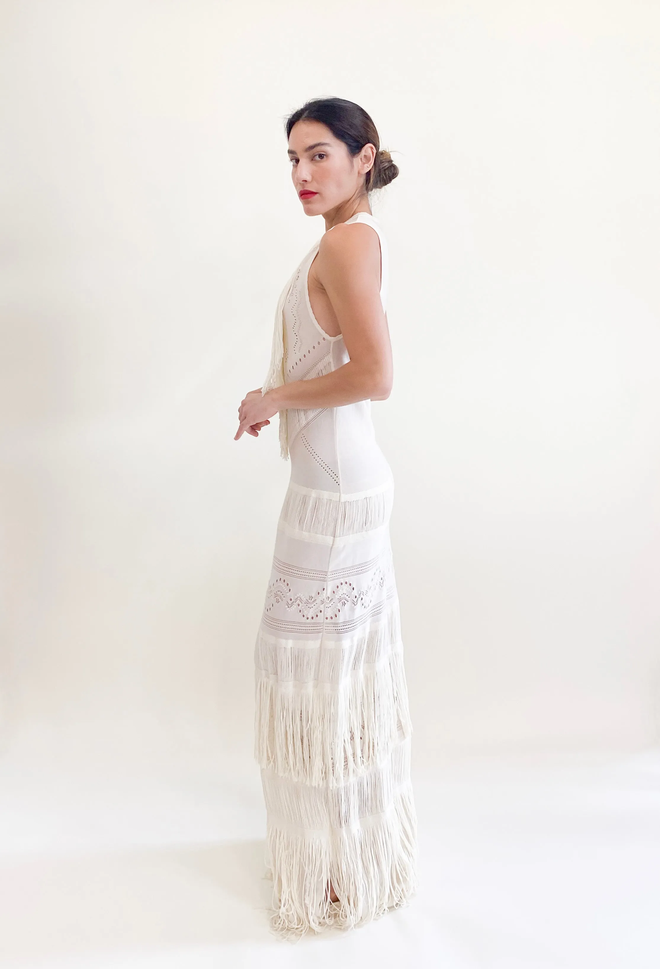 Roberto Cavalli Cream Knit Fringe Dress 2018/19