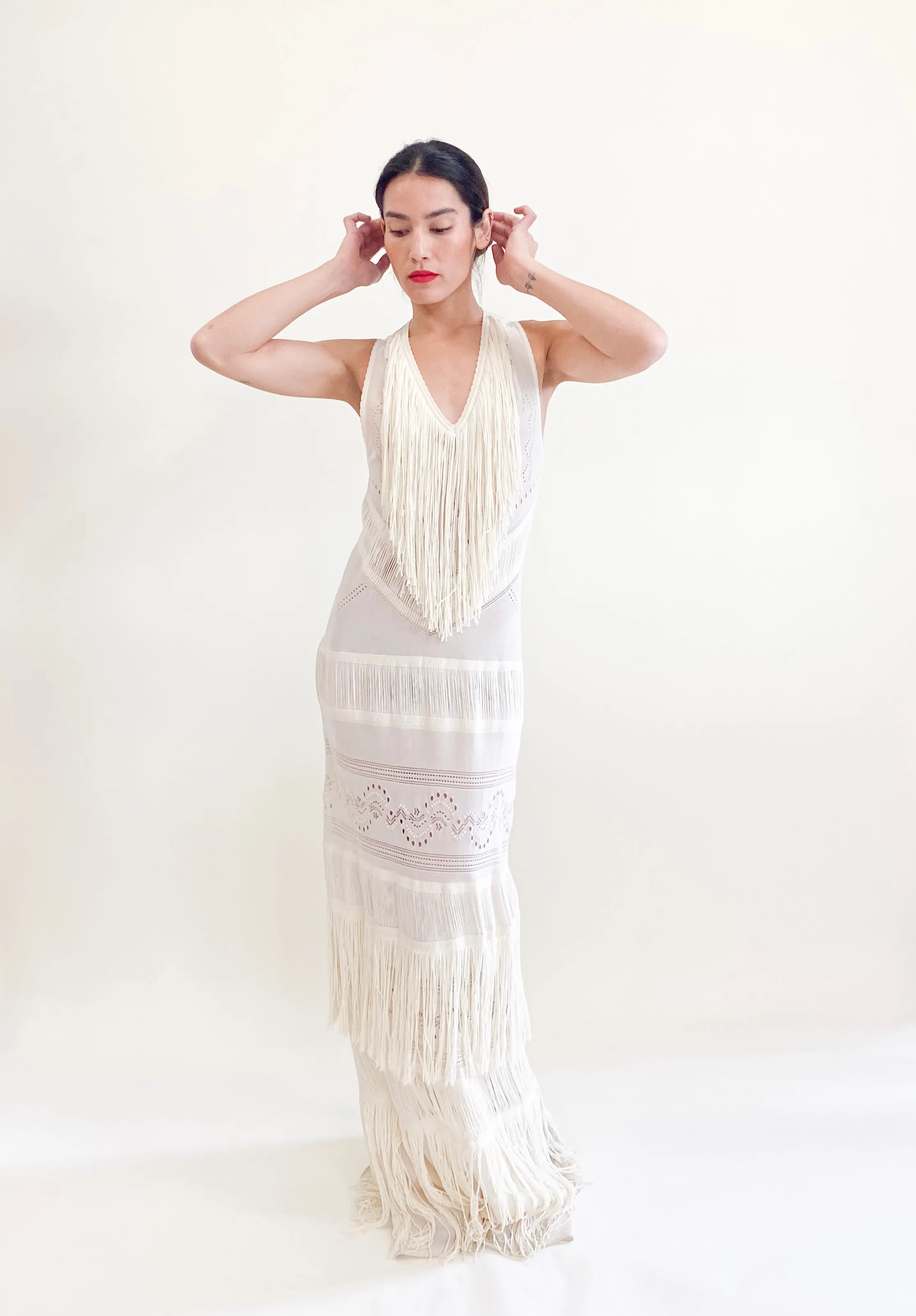 Roberto Cavalli Cream Knit Fringe Dress 2018/19