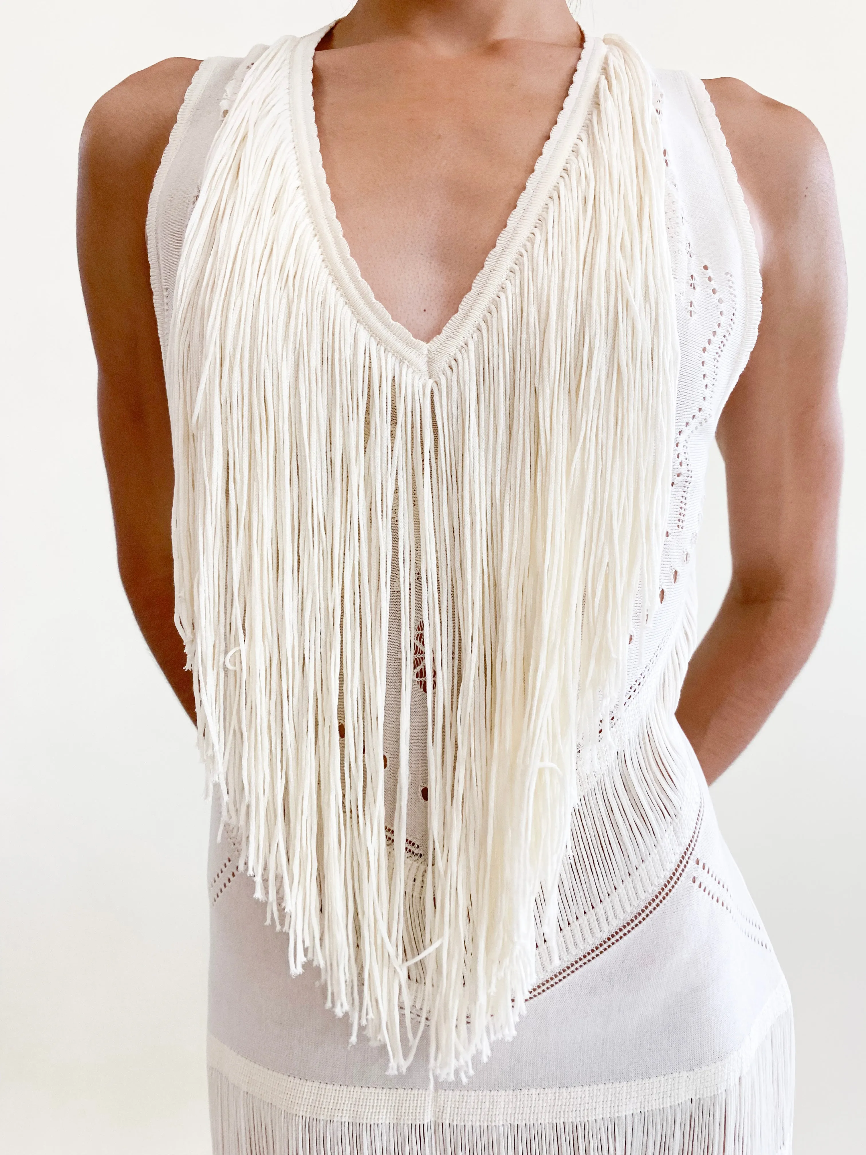 Roberto Cavalli Cream Knit Fringe Dress 2018/19