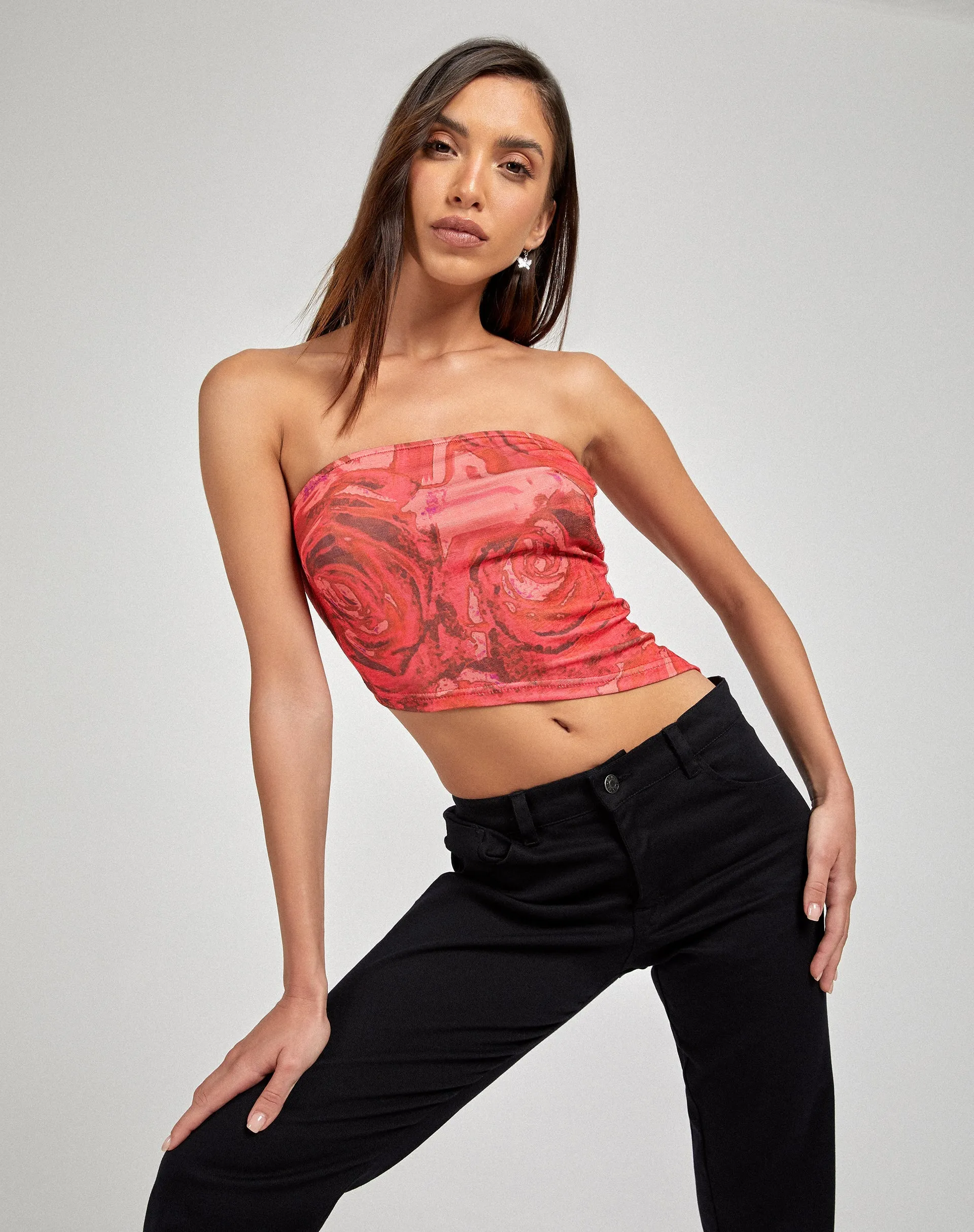 Sayunda Bandeau Top in Rose Petal Red