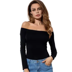 Sexy Off Shoulder Solid Color Long Sleeve Shirt