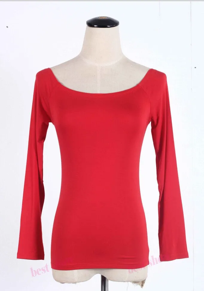 Sexy Off Shoulder Solid Color Long Sleeve Shirt