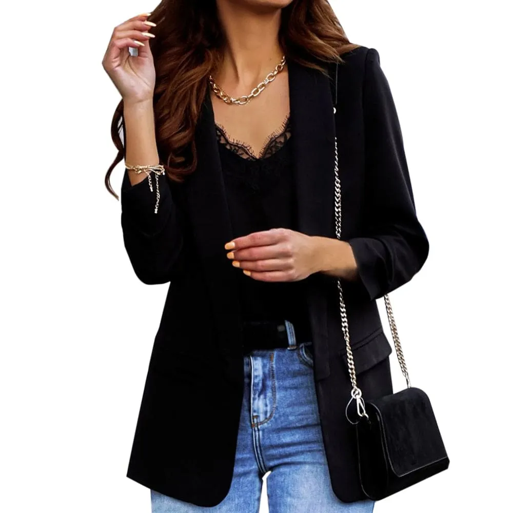 Shawl Collar Gathered Sleeve Flap Pocket Blazer