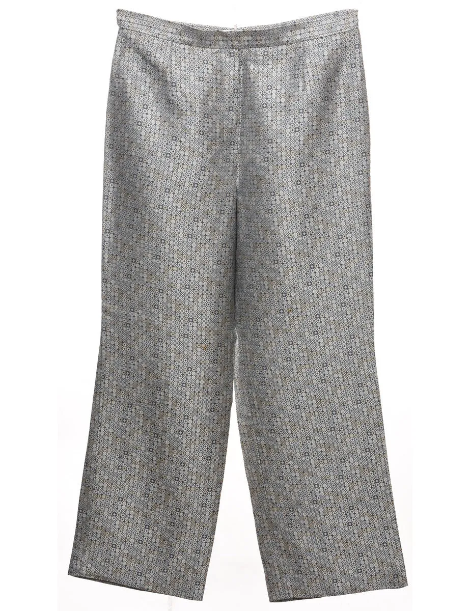 Silver Metallic Patterned Trousers - W33 L29