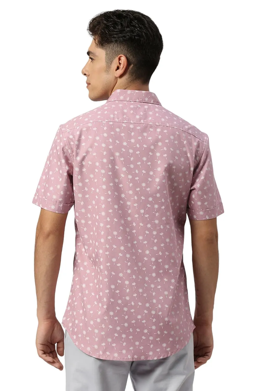 Slim Fit Cotton Polyester Cavalry Twill Printed Halfsleeves Shirt