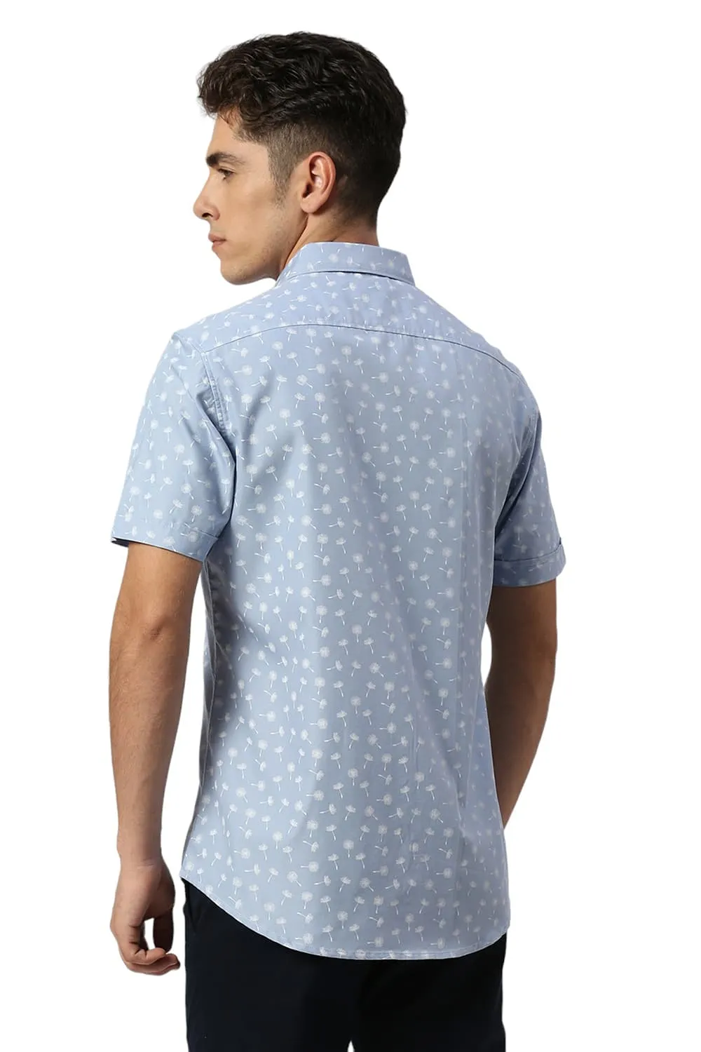 Slim Fit Cotton Polyester Cavalry Twill Printed Halfsleeves Shirt