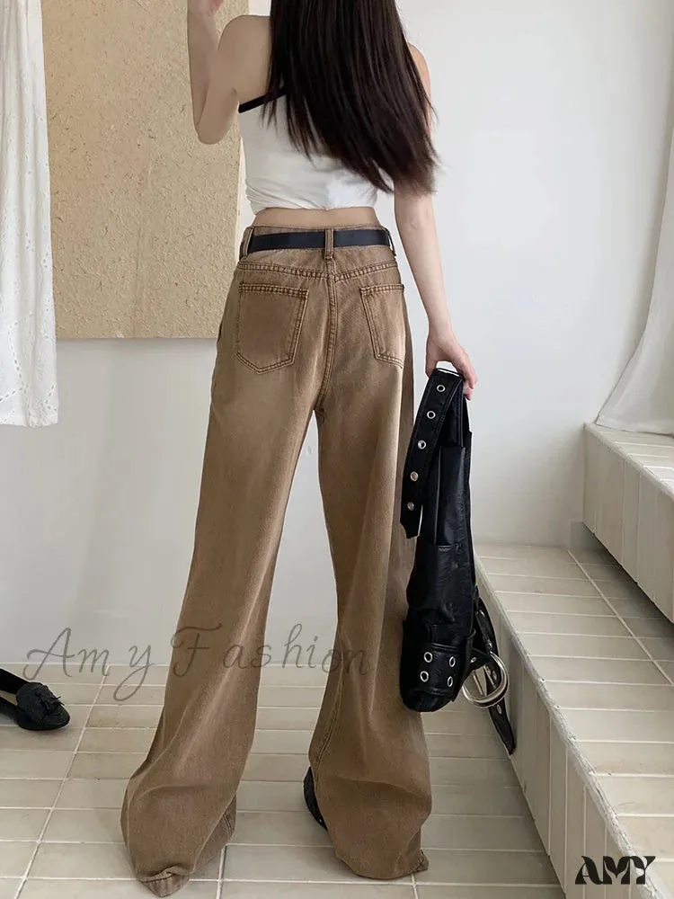 Solid Color Slim Casual Loose Simple Basic Dark Chicly Jeans