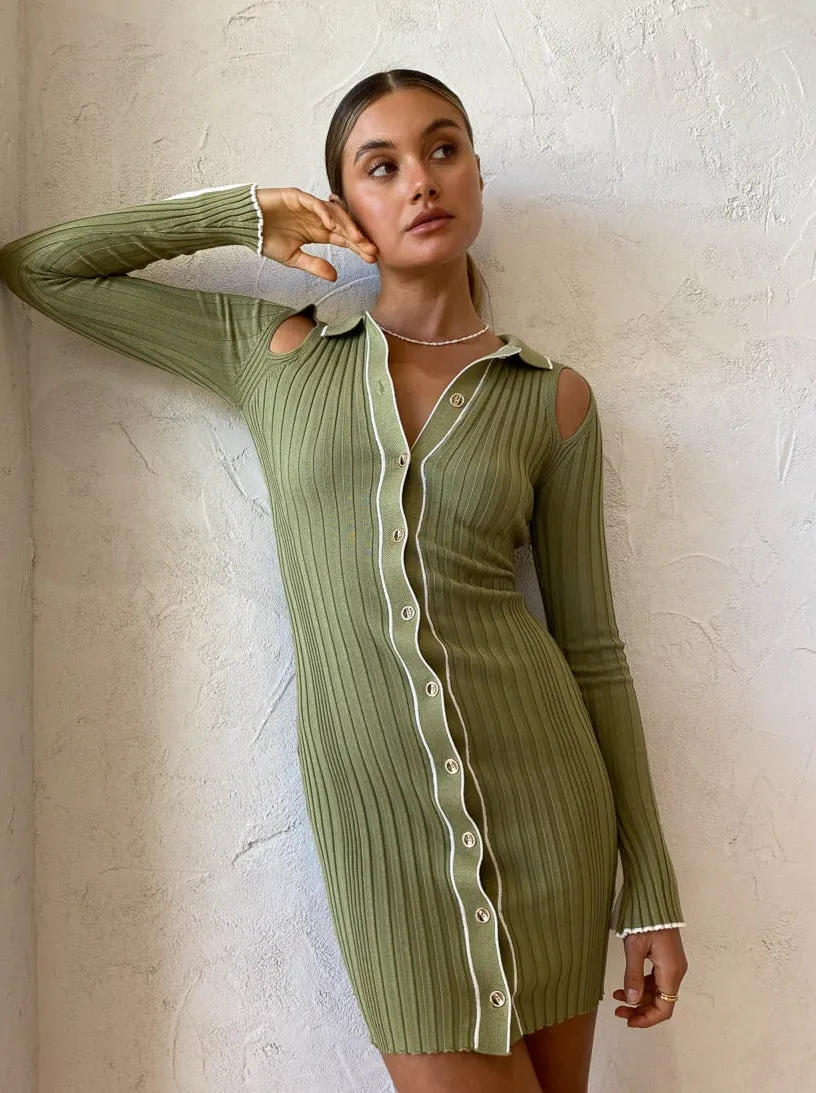 Sovere Farren Knit Polo Mini Dress in Avocado