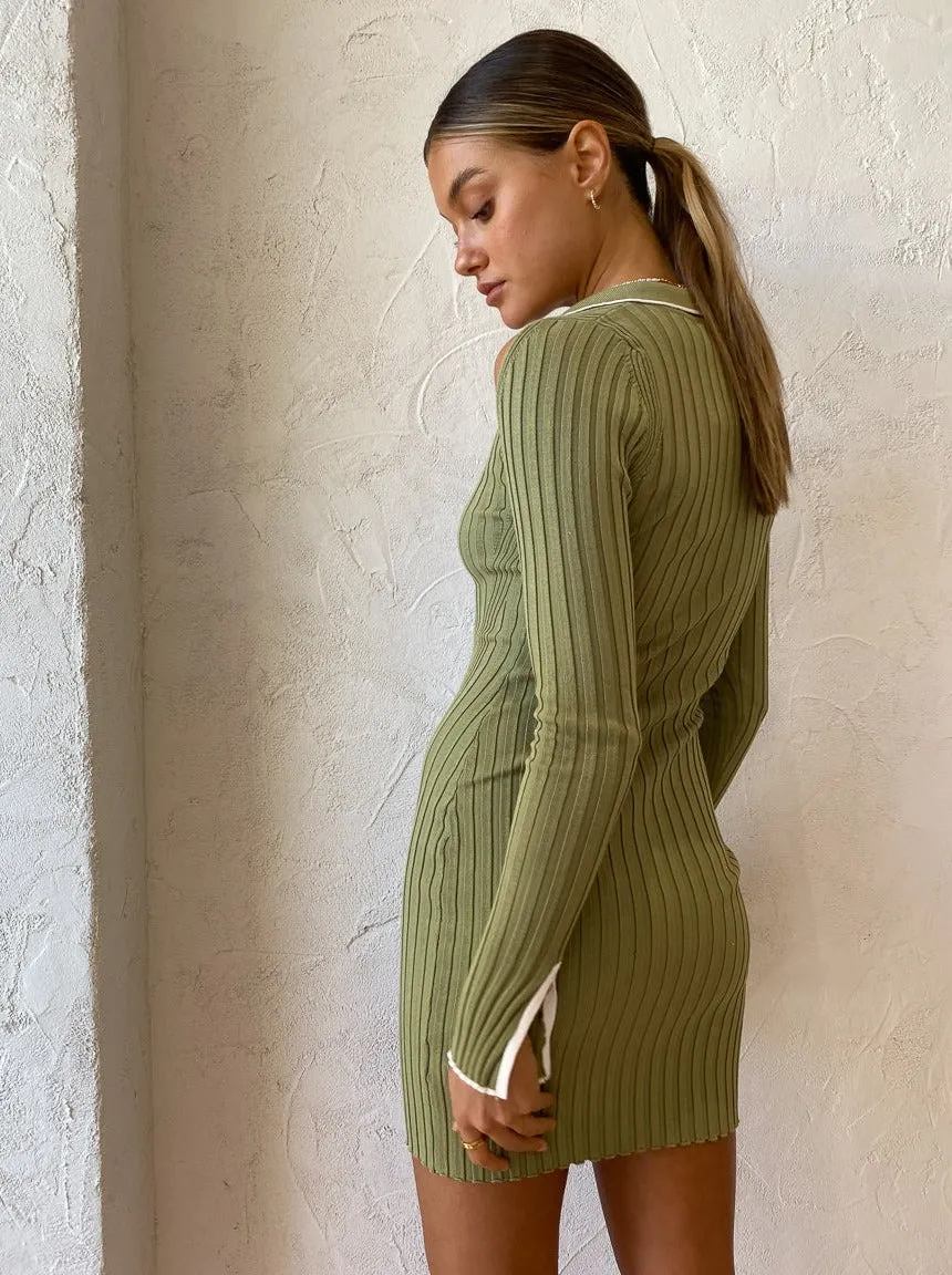 Sovere Farren Knit Polo Mini Dress in Avocado