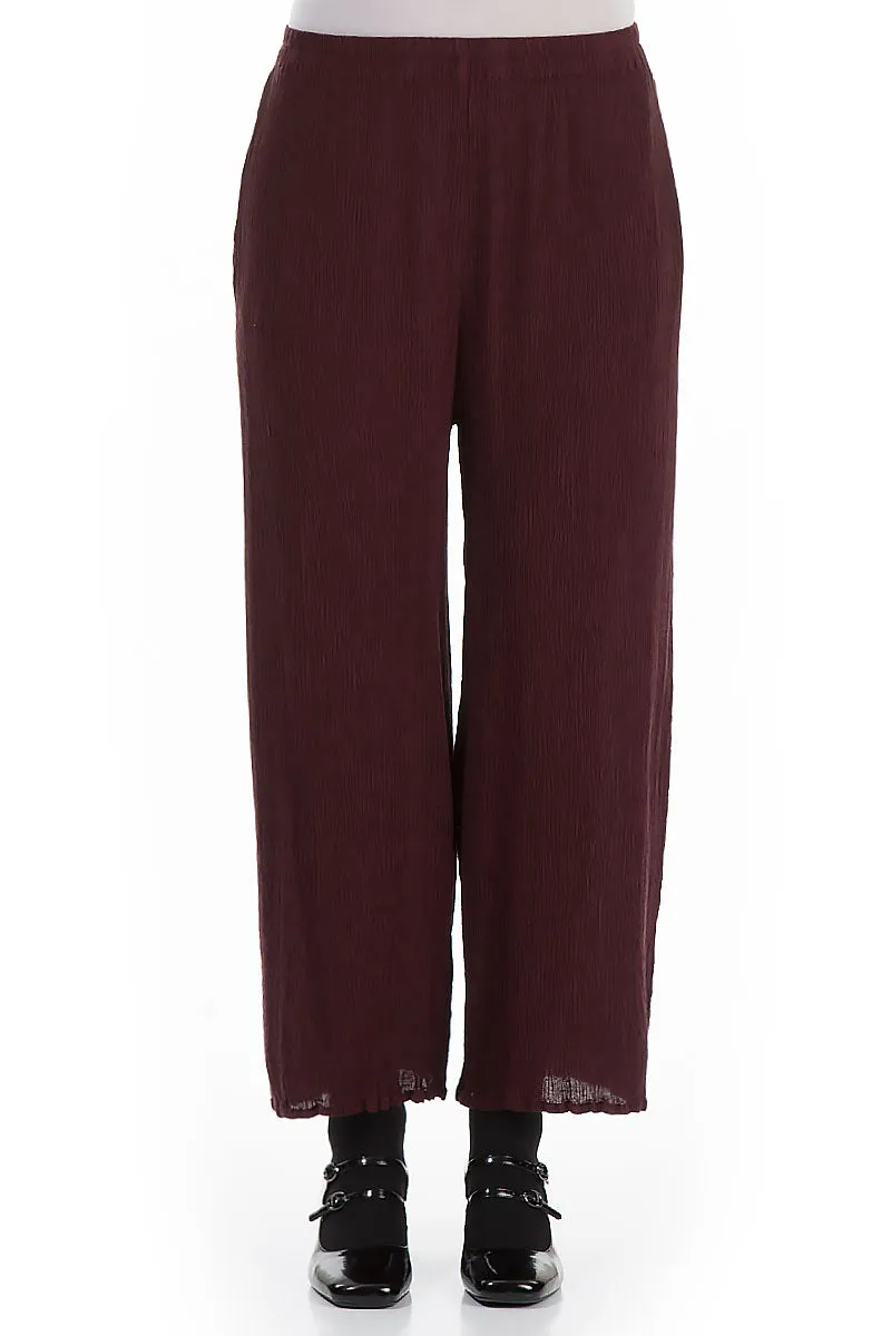 Straight Cropped Merlot Silk Viscose Trousers