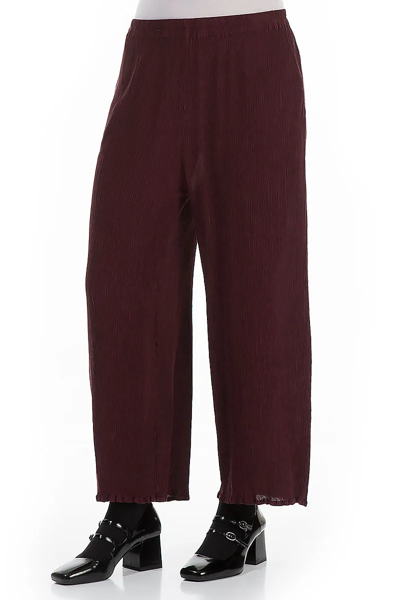 Straight Cropped Merlot Silk Viscose Trousers