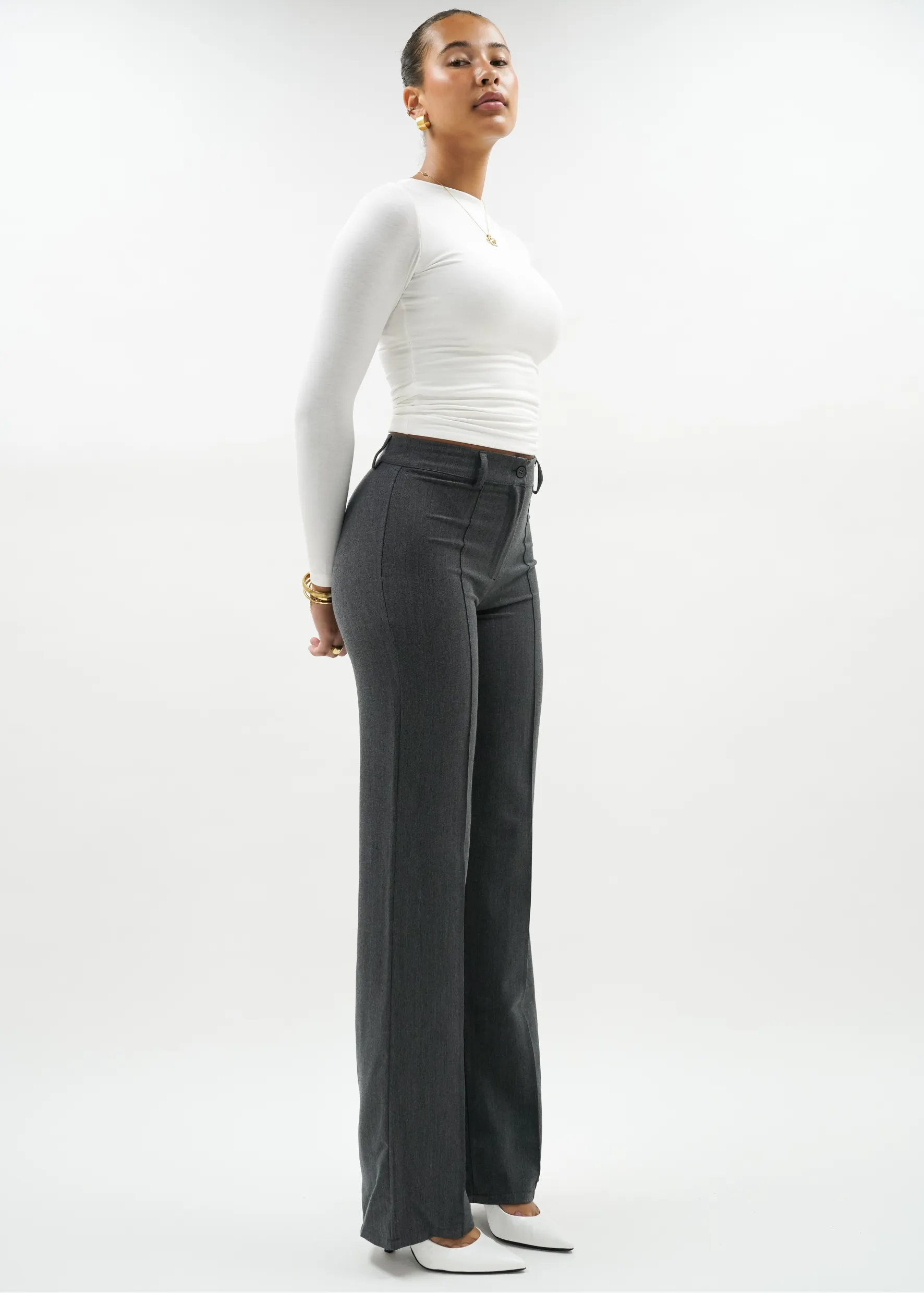 Straight leg pants met pressfold dark washed grey (TALL)