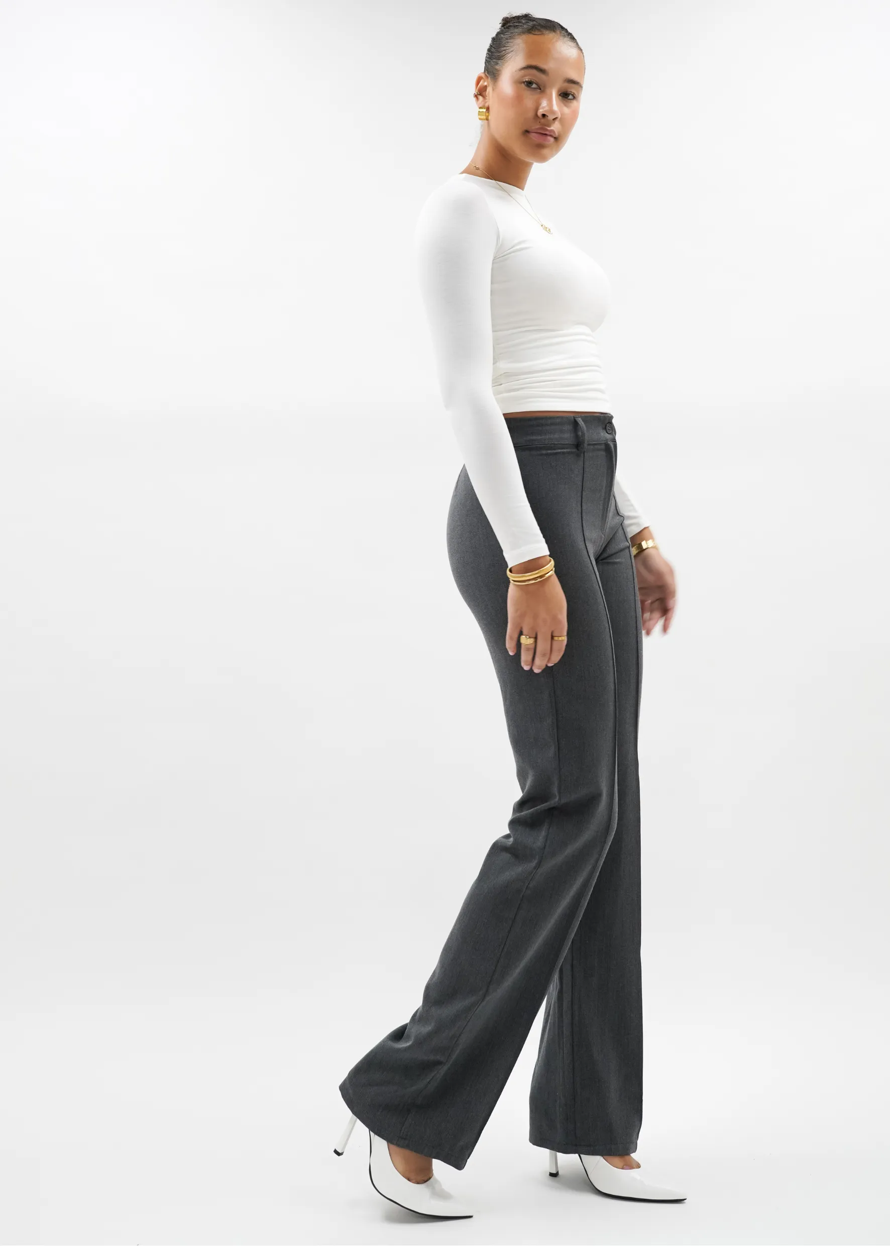 Straight leg pants met pressfold dark washed grey (TALL)