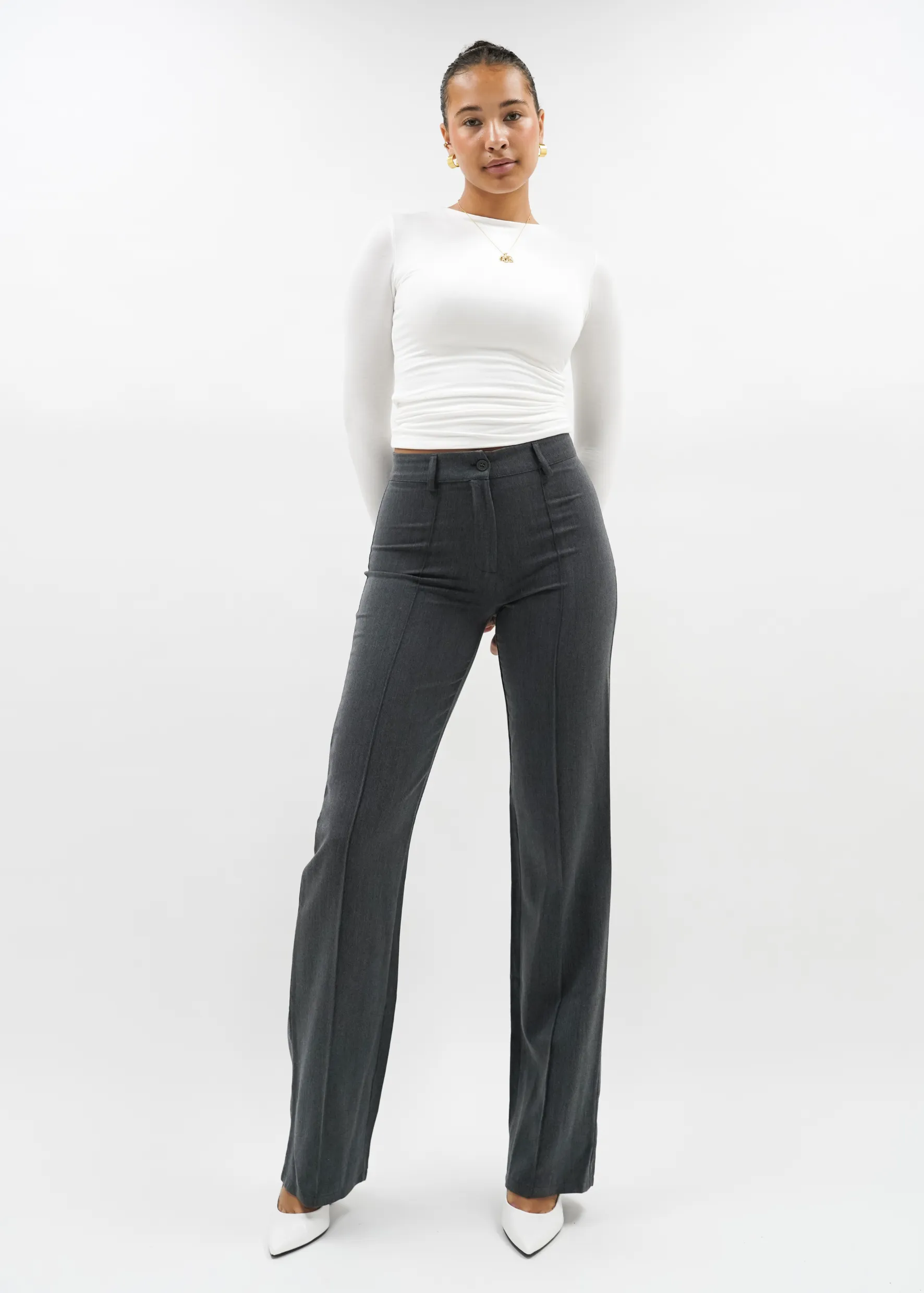 Straight leg pants met pressfold dark washed grey (TALL)