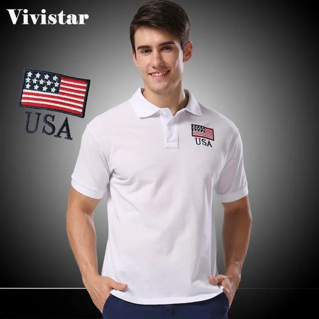 Summer Style Men Polo Shirt 2016 Arrive New Printing American Flag USA Pattern Casual Polos White