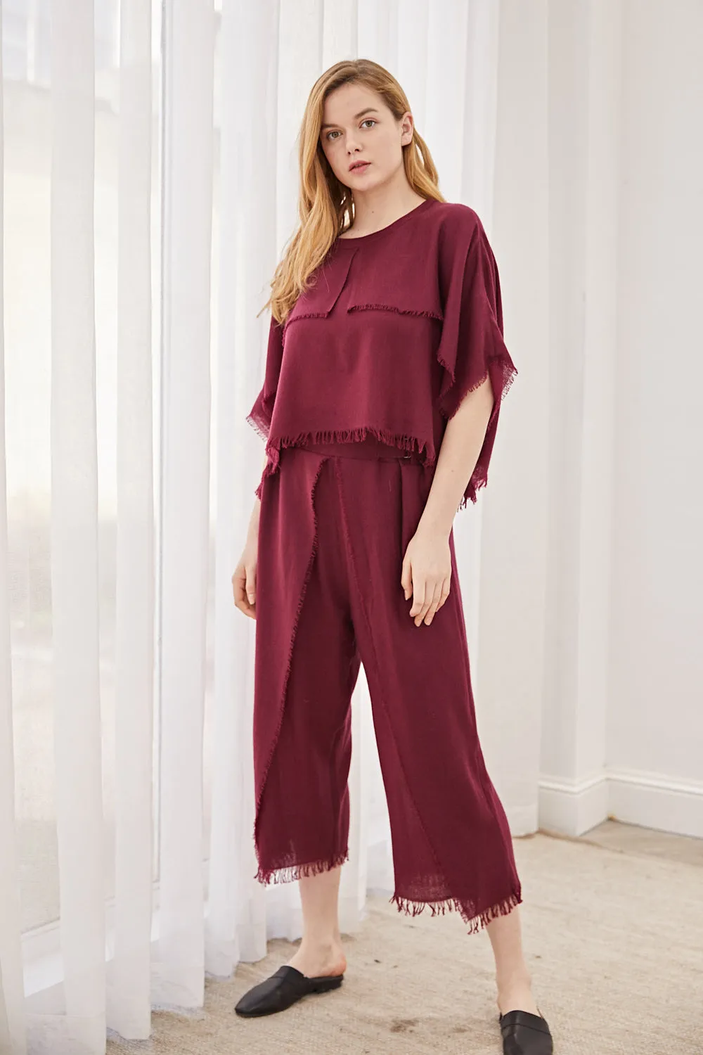 Super fine cashmere jersey top / Super fine cashmere loose-fit trousers