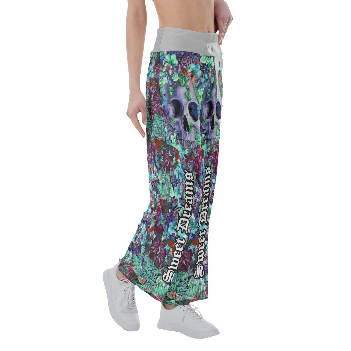 Sweet Dream Skull Flower High-waisted Wide Leg Pants