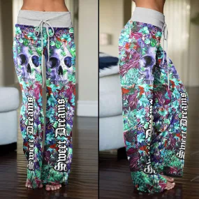 Sweet Dream Skull Flower High-waisted Wide Leg Pants