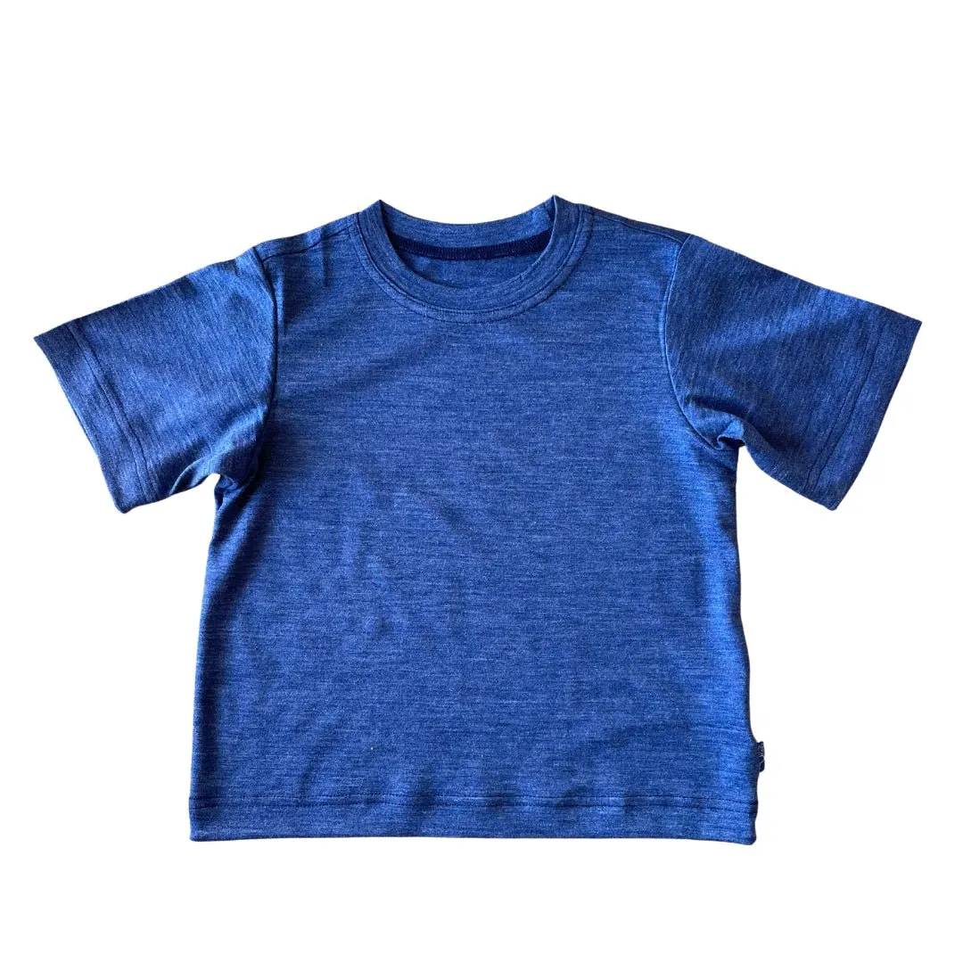 T-Shirt Kinder royal blau, Merinowolle & Seide (bio/GOTS)