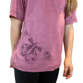 T-Shirt rosé mit Schmetterling, Merinowolle & Seide (bio/GOTS)