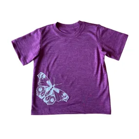 T-Shirt zwetschke mit Schmetterling, Merinowolle & Seide (bio/GOTS)