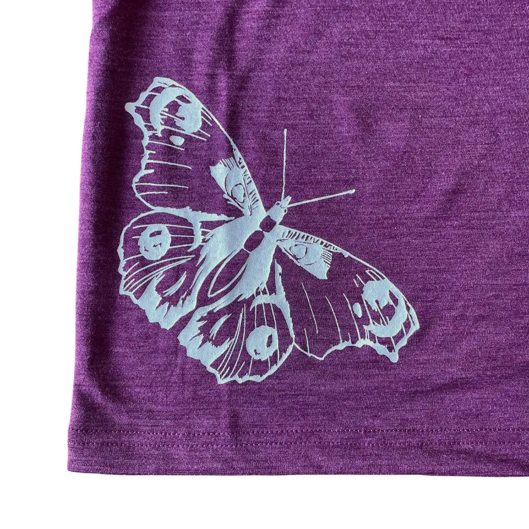 T-Shirt zwetschke mit Schmetterling, Merinowolle & Seide (bio/GOTS)