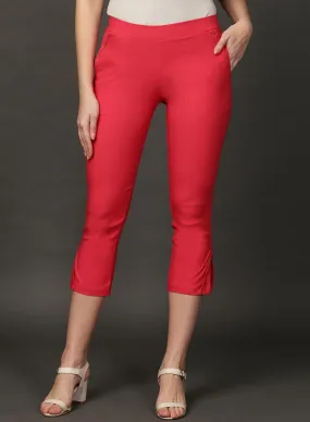 Taara Pink Classic Fit Cotton Trousers for Women