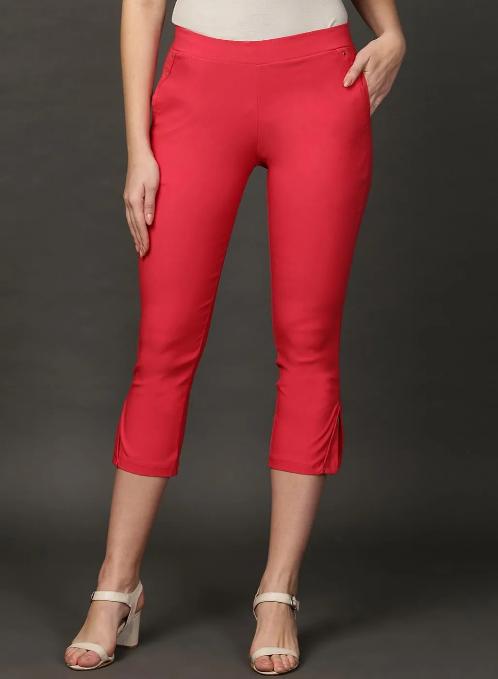 Taara Pink Classic Fit Cotton Trousers for Women