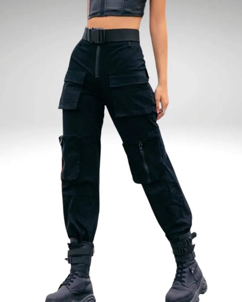 Techwear Women Slim Black Cargo Pants