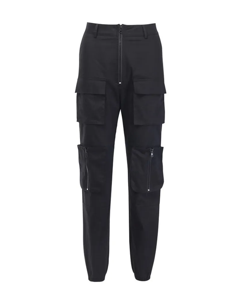 Techwear Women Slim Black Cargo Pants