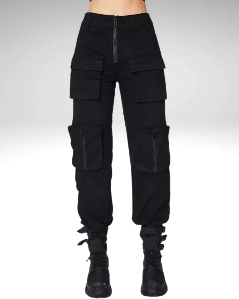 Techwear Women Slim Black Cargo Pants