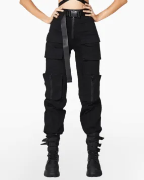 Techwear Women Slim Black Cargo Pants