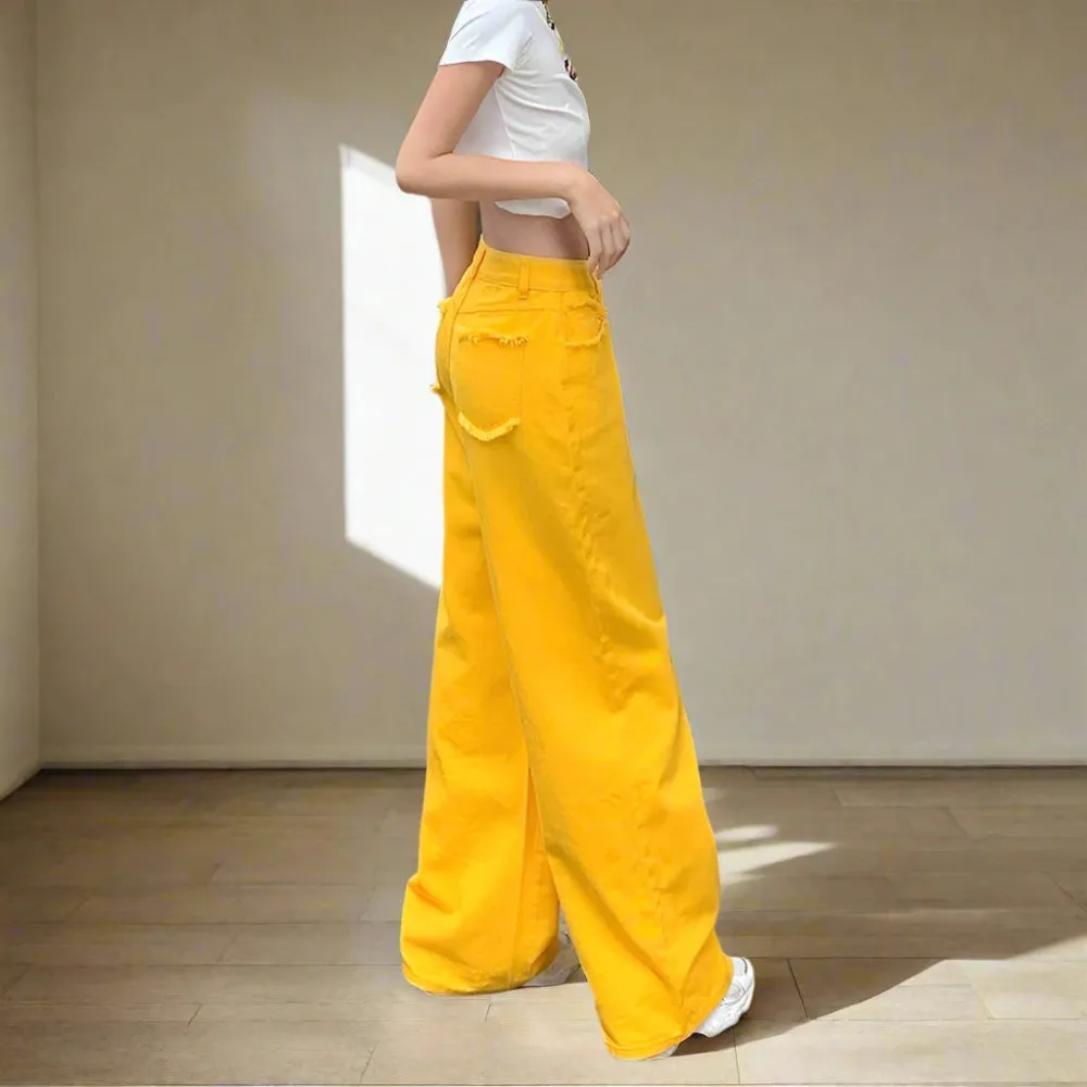 Trendy Y2K Yellow Baggy Denim Pants