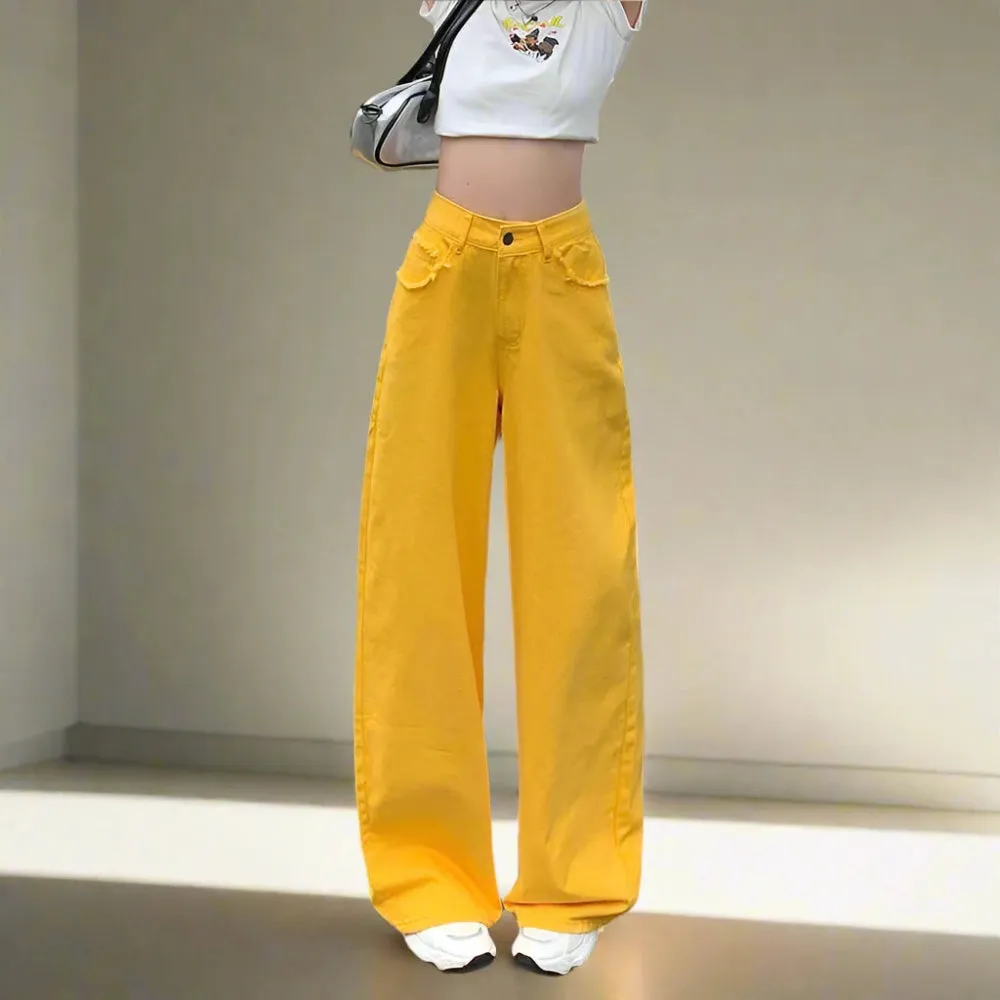 Trendy Y2K Yellow Baggy Denim Pants