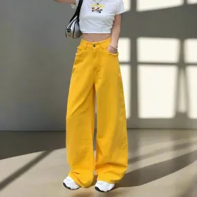 Trendy Y2K Yellow Baggy Denim Pants