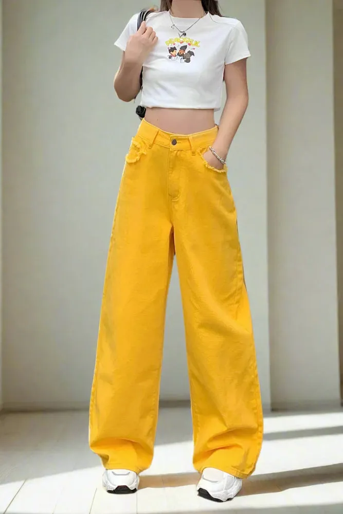 Trendy Y2K Yellow Baggy Denim Pants