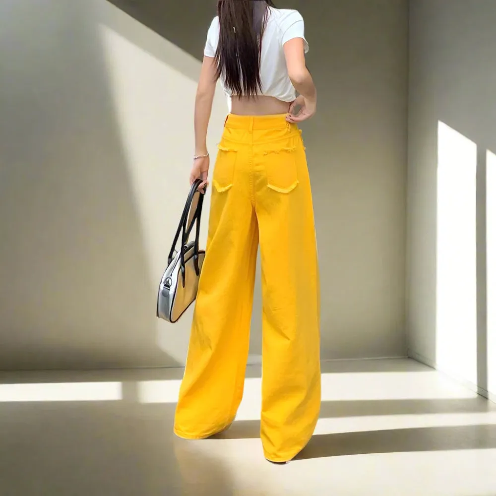 Trendy Y2K Yellow Baggy Denim Pants